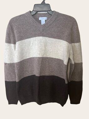 North West Blue 100% Lambswool Sweater Mens S Gray Black Colorblock V-Neck